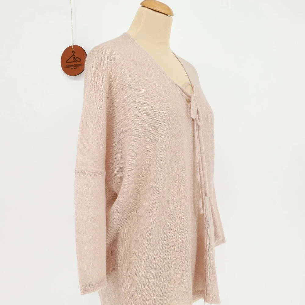 KERISMA‎ Lightweight Lace Up Front Knit Sweater Pink Size S/M Wool Mohair Blend